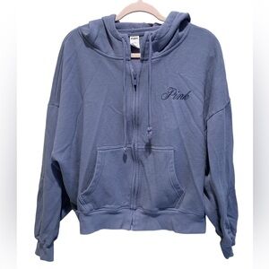 PINK Victoria’s Secret blue full zip hooded jacket. Size L.